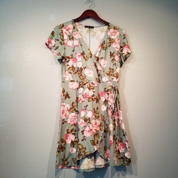 Faux Wrap Around Floral Print Dress - Picture 1 of 6